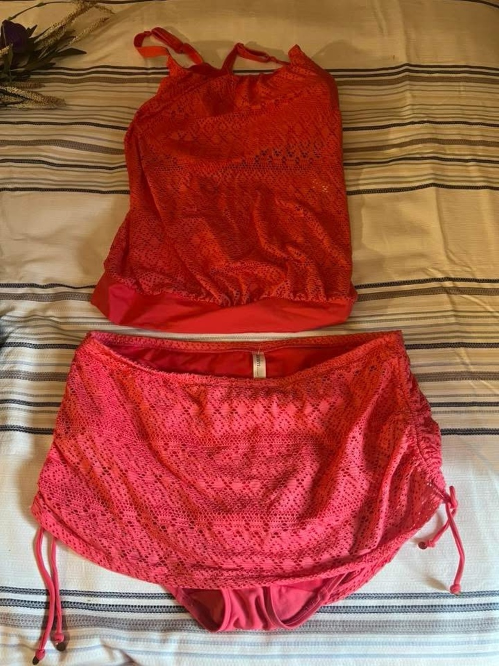 Lane Bryant Coral Pink Two-Piece Swim Tankini with Skirted Bottom